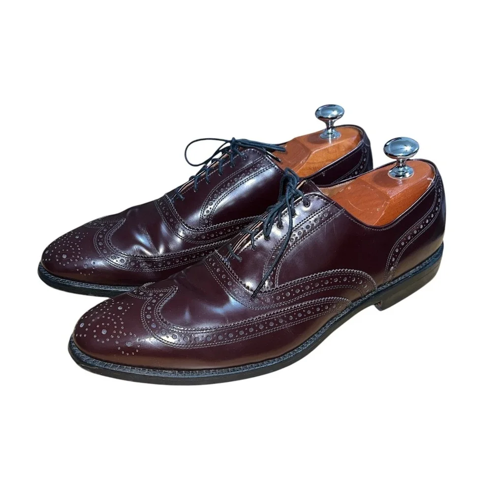 Allen Edmonds Lloyd Wingtip Oxford Mens 12 Burgundy Leather Brogue Dress Shoes